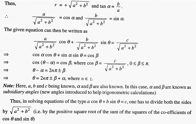 General Solution of an Equation a cos θ + b sin θ = c