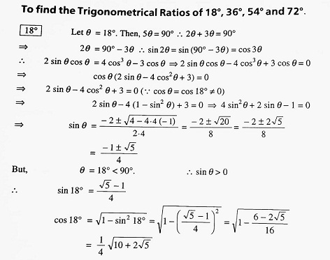 To find the Trigonometrical Ratios of 18°