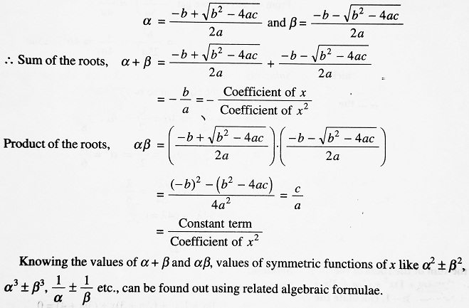 Relation Between the Roots and Coefficients of a Quadratic Equations