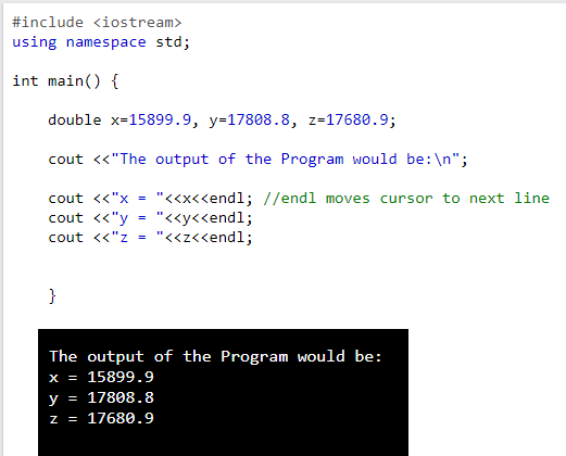 Program to demonstrate the use of Double data type