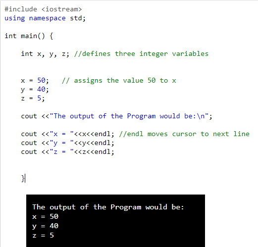 Program to demonstrate the use of Integer variables
