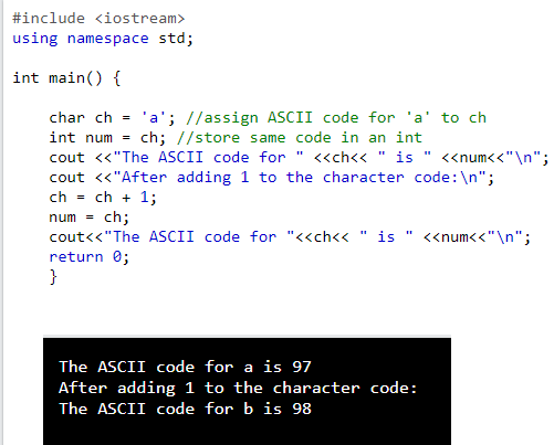 Program to display ASCII code of a character