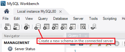 Create a new schema in the connected server in MySQL