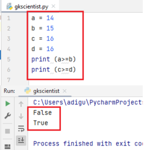 Python Relational Operators or Comparison Operators