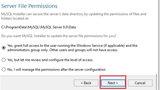 Mysql Server File Permissions