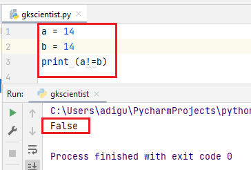 Not Equal Operator Python return false