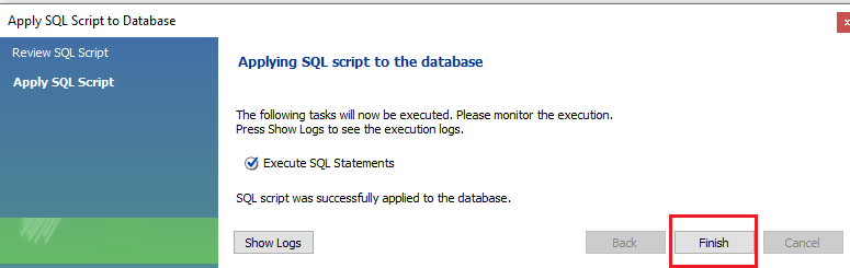 SQL script was successfully applied to the database