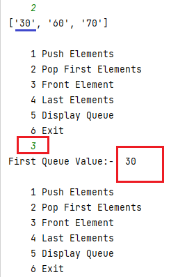 front operation in queue in python