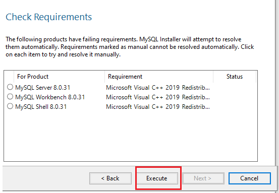 mysql installer check requirements