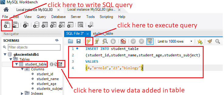 mysql query to insert single row data in table