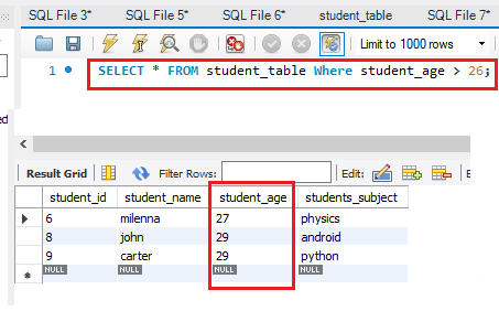 mysql select statement use greater than condition