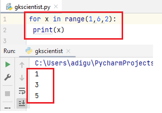 range 1,2,6 in python