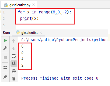 range reverse case in python