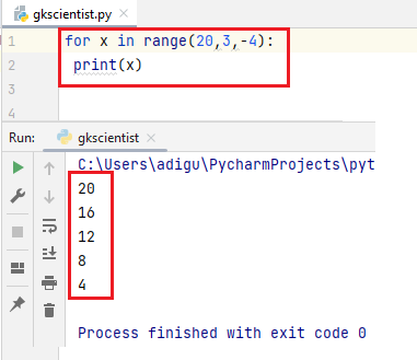 range reverse code in python