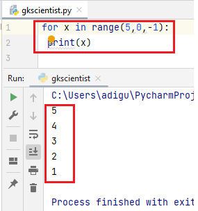 range reverse example in python