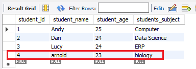 single row added in mysql table