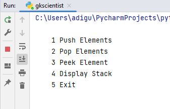 stack code in python output