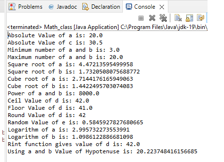 Java math class output