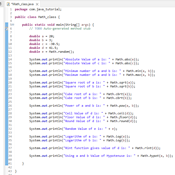 Math class in Java codeunit