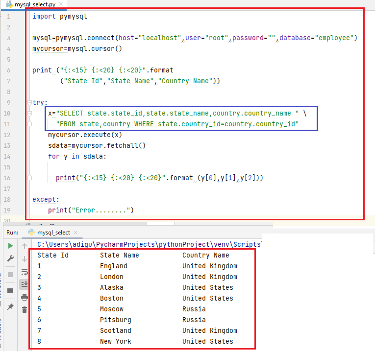 Python MySQL Equi Join Code Unit