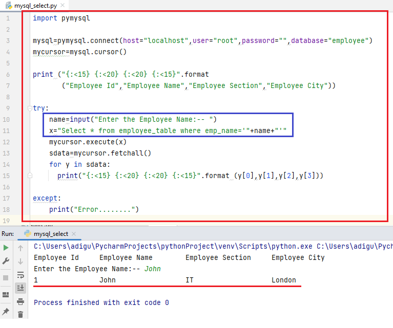 Python MySQL Search Query 3 Python MySQL Search Query Code