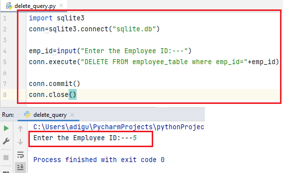 Python SQLite Delete Query Code