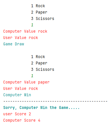 Rock Paper Scissors Game in Python Output2