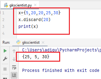 discard function in python