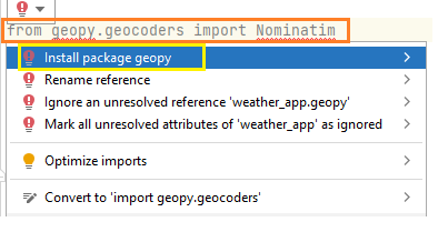 import geopy in pycharm