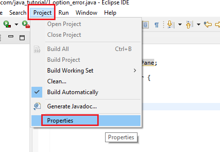 project tab in eclipse