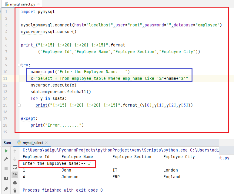 Python MySQL Search Query 4 python mysql like operator