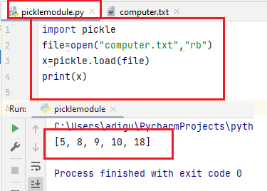 python pickle load function