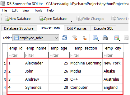 sqlite database values