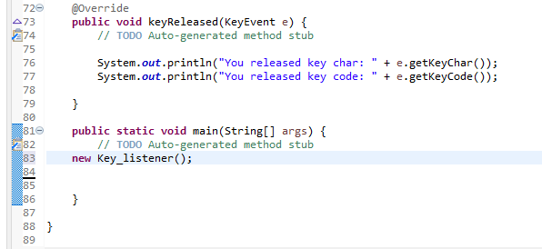 Java KeyListener Code 3