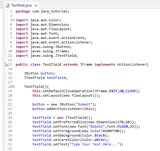 Java TextField Code 1
