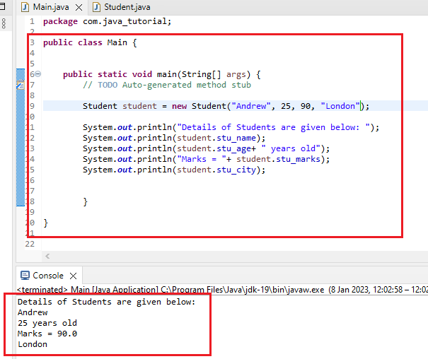 Main.java class contain Four Parameters