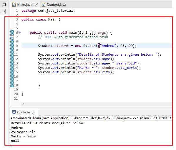 Main.java class contain Three Parameters