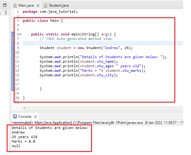 Main.java class contain Two Parameters