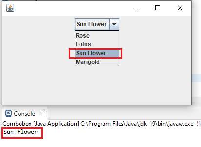 java combobox output