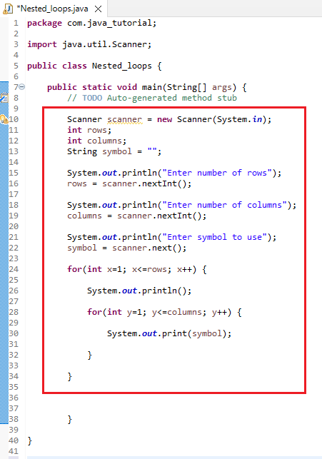 java nested loops code
