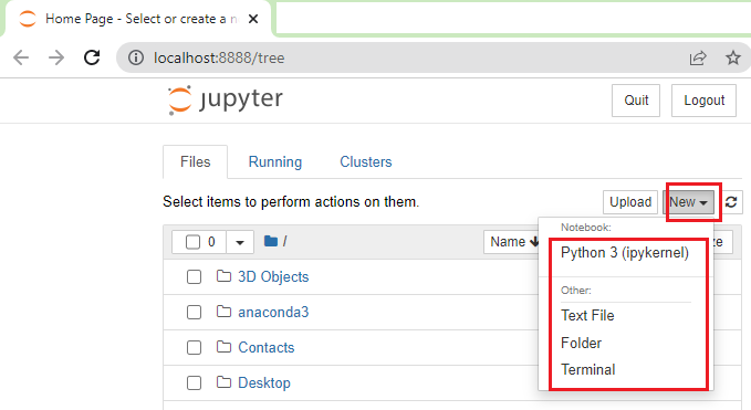 jupyter notebook create new file