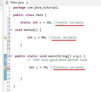 types of variables java