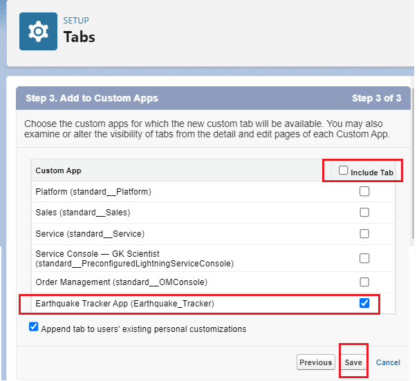 add custom tab to custom app salesforce