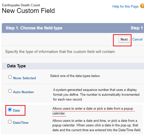 Date Data Type Custom Field Salesforce