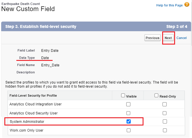date field visibility set in salesforce