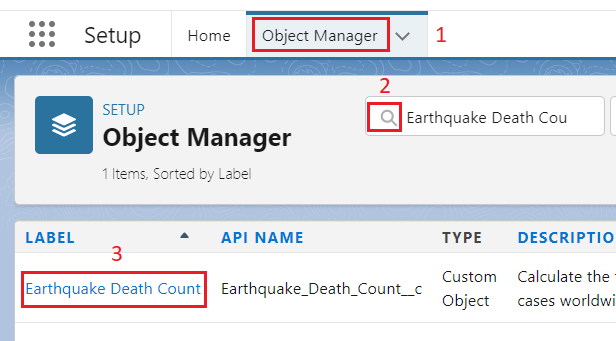object manager search for custom label salesforce