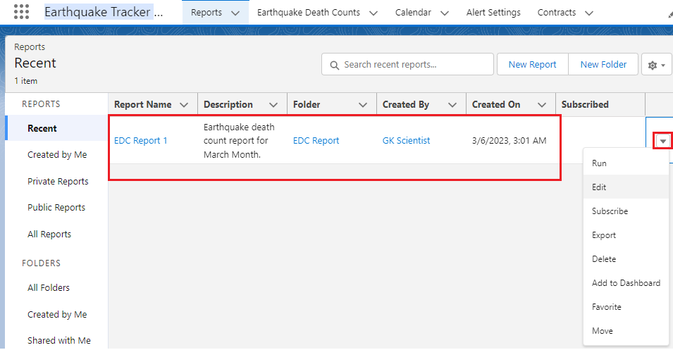 report created in salesforce
