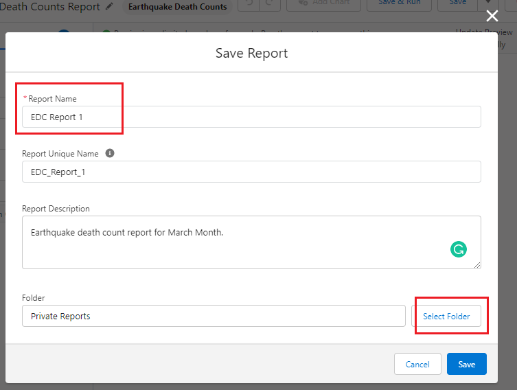 save report in salesforce